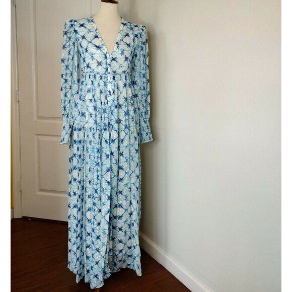Rococo Sand Dresses & Skirts - Rococo Sand Maxi Dress S Blue Resort Volna Tiered  Long Sleeve Star Tie Dye